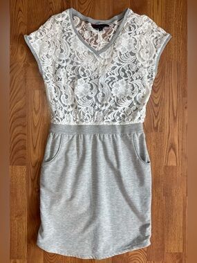 ❤️ Catherine Malandrino Medium Gray Lace Top Tank Dress (B13)